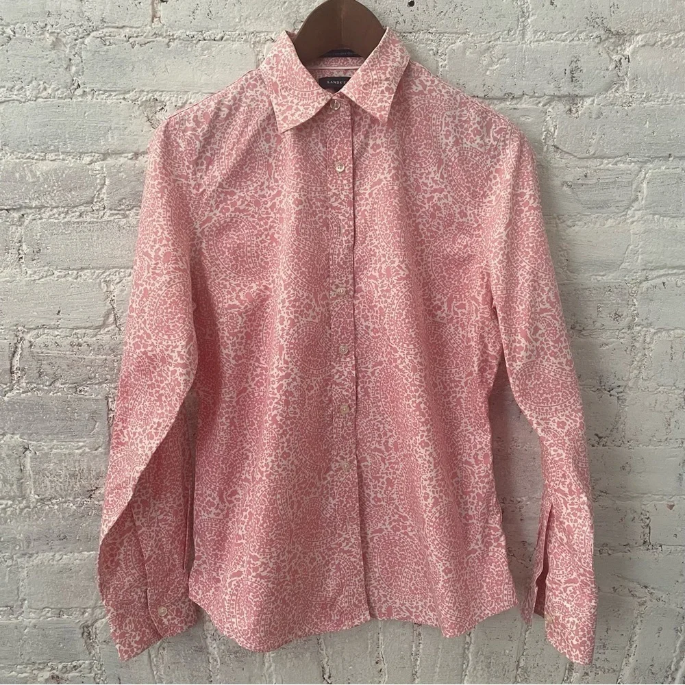 Lands End Pink Print Button Up Shirt Sz 6 - Picture 1 of 5